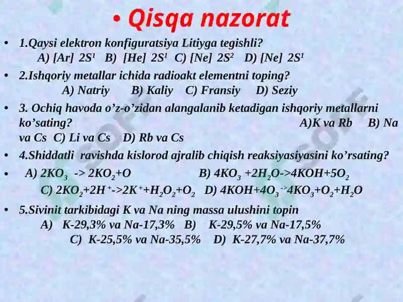 Natriy va Kaliyning xossalari va ishlatilishi 6