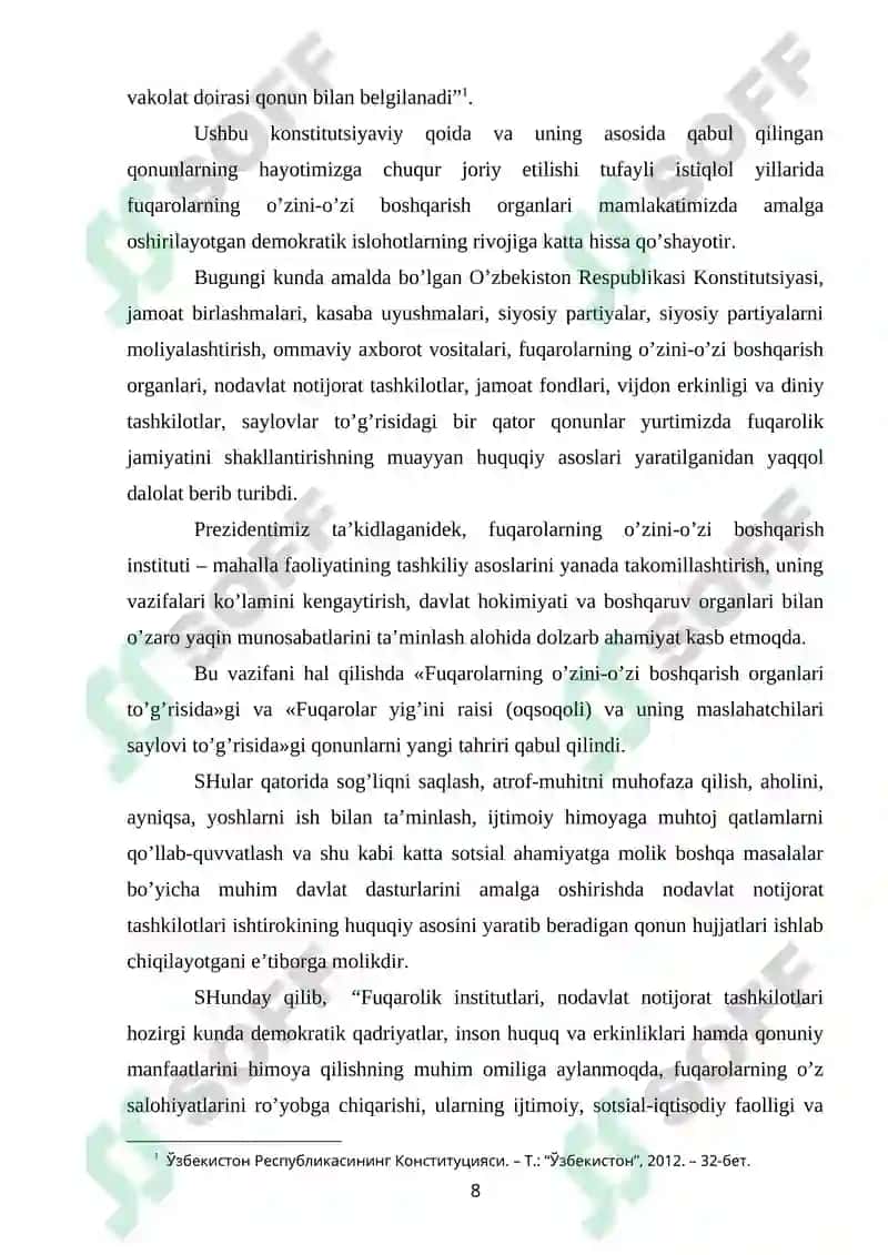 FUQOROLARNING O’ZINI – O’ZI BOSHQARISH ORGANLARIGA OID HUQUQIY NORMALARI 6