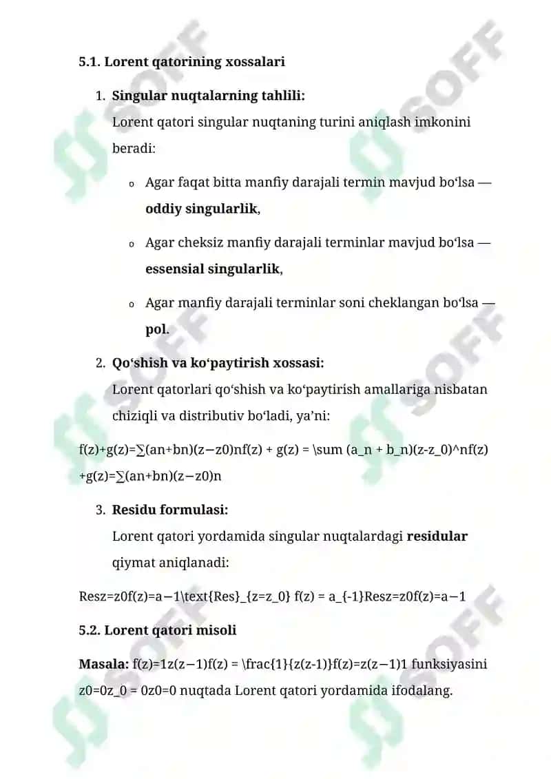 KOMPLEKS O‘ZGARUVCHILIK QATORLAR VA ANALITIK FUNKSIYALAR 6