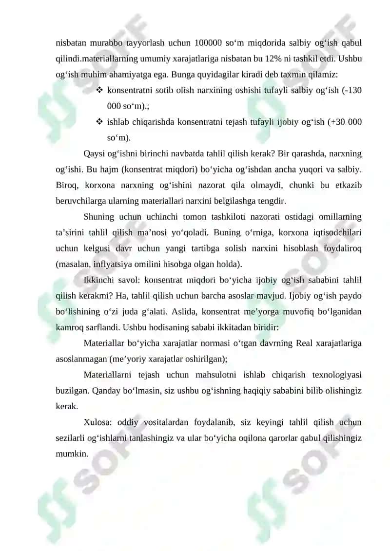 Boshqaruv hisobida tafovut va ogʻishlar tahlili 6