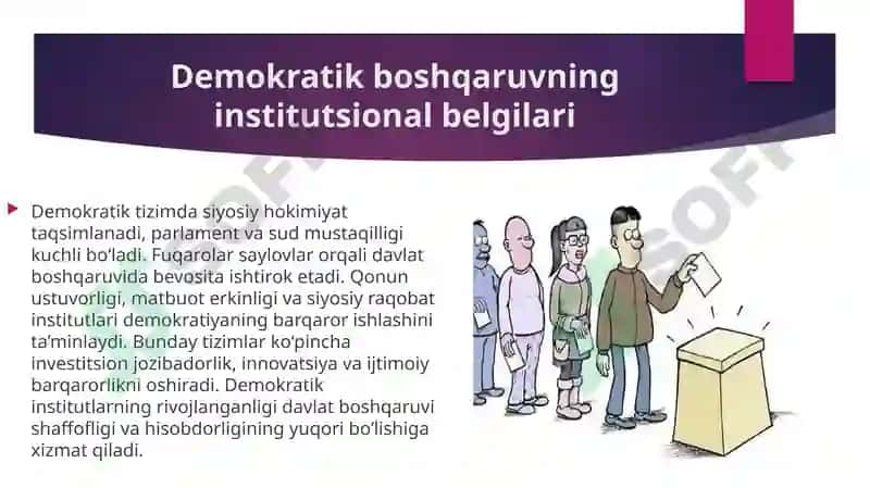 institutsional nuqtai nazardan aftokratikva demokratik boshqaruv modellar 6