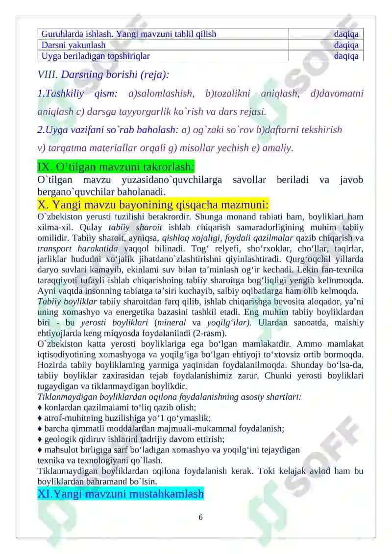 Geografiya fanidan 8-sinf darsi 6