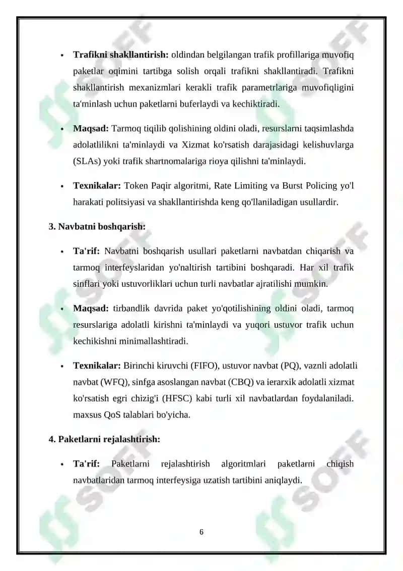 IP -Tarmoqlarda Xizmat Ko`rsatish Sifati 6