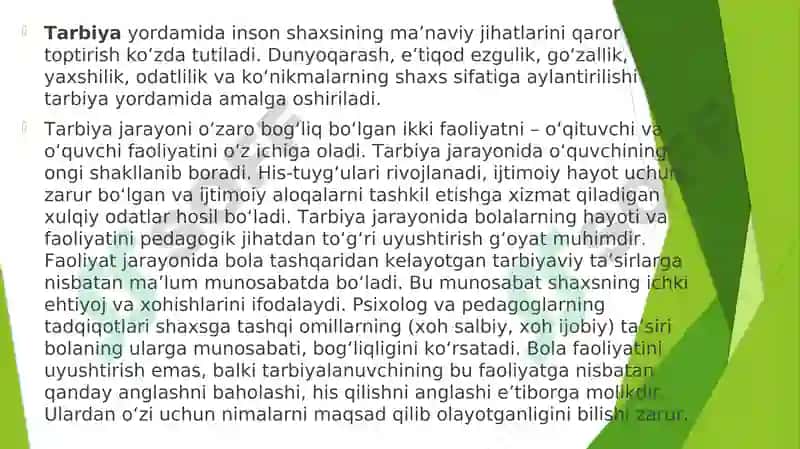 Tarbiya jarayonining mohiyati va mazmuni 6