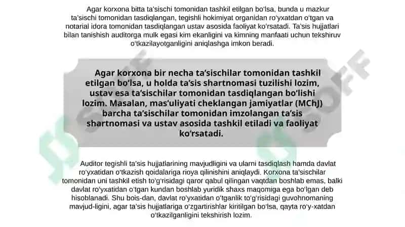 Korxona ustav va kapitalining auditini tashkil etish va o'tkazish tartibi 6