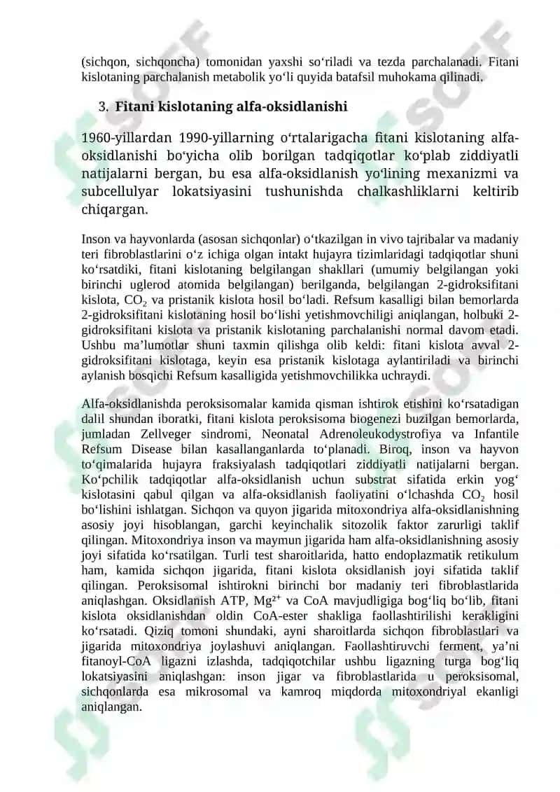 Biokimyo: Yog' kislotalarining alfa oksidlanishi 6