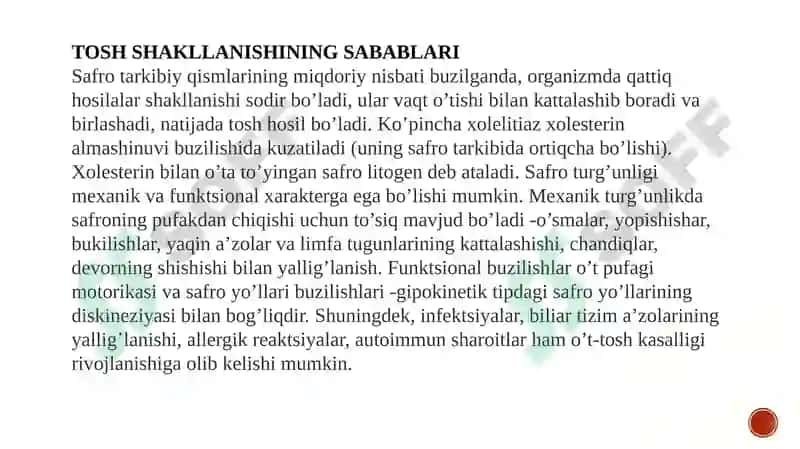 Oʻt tosh kasalliklari va uning sabablari 6