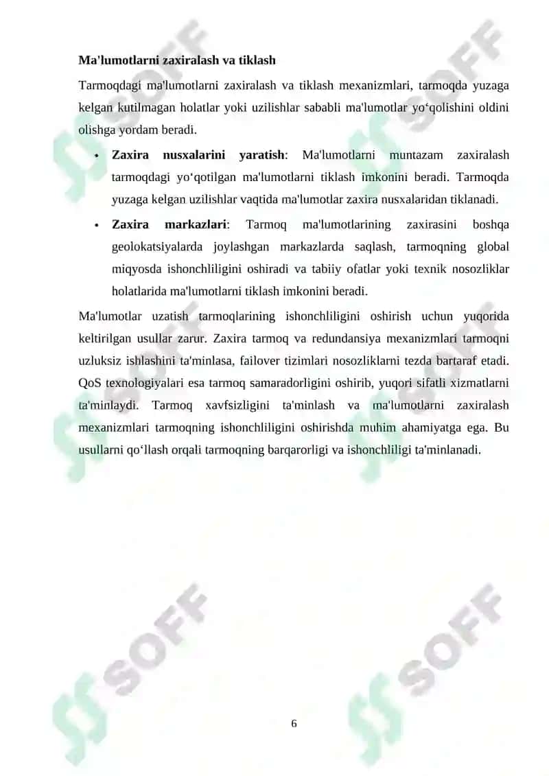 Ma’lumotlar Uzatish Tarmoqlari 6