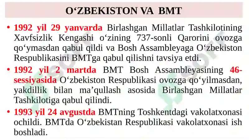 O`ZBEKISTONNING JAHON HAMJAMIYATIGA QO’SHILISHI 6