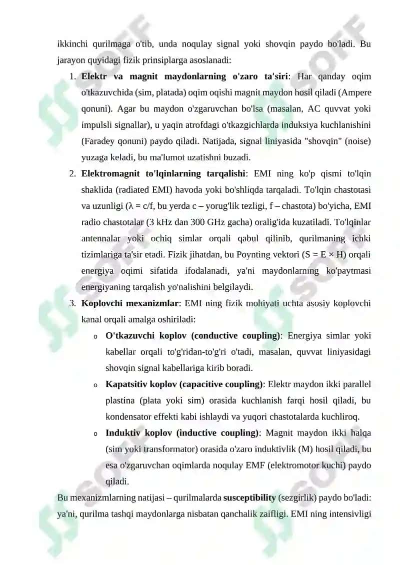 Elektromagnit interferensiyasi (EMI) va uning turlari. Tabiiy va sun’iy EMI manbalari 6