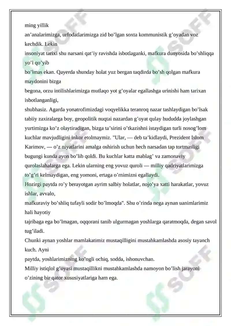 O’ZBEKISTON MUSTAQILLIGINI MUSTAHKAMLASHDA MILLIY G’OYANING ZARURLIGI VA AHAMIYATI 6