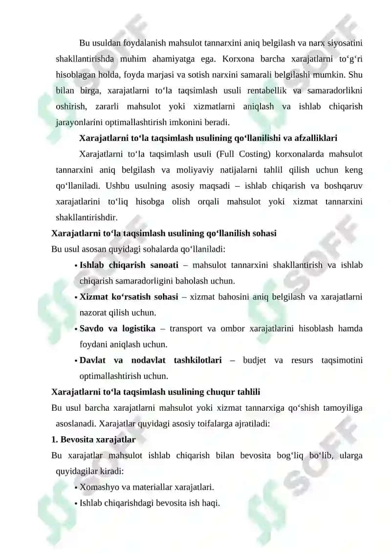 XARAJATLARNI TO‘LA TAQSIMLAB VA O‘ZGARUVCHAN XARAJATLAR BO‘YICHA TANNARXNI KAL'KULYASIYA QILISH USULI. 6