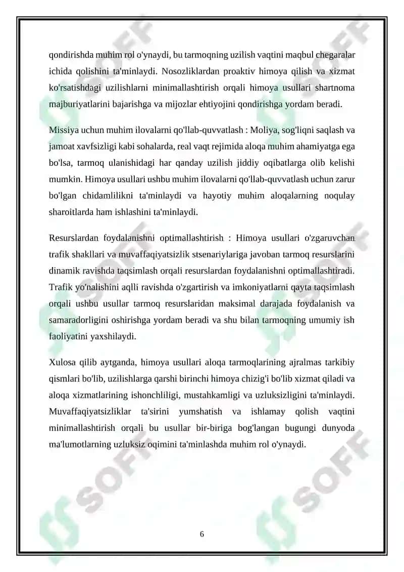 Optik aloqa tizimlarida halqa tuzilishini himoyalash usullari tahlili 6