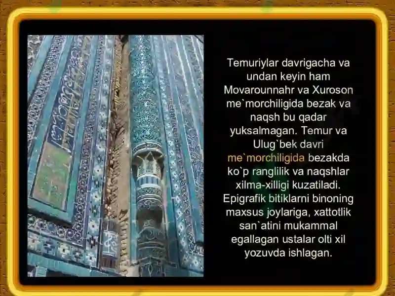 A.Temur va Temuriylar davri renessansi 6