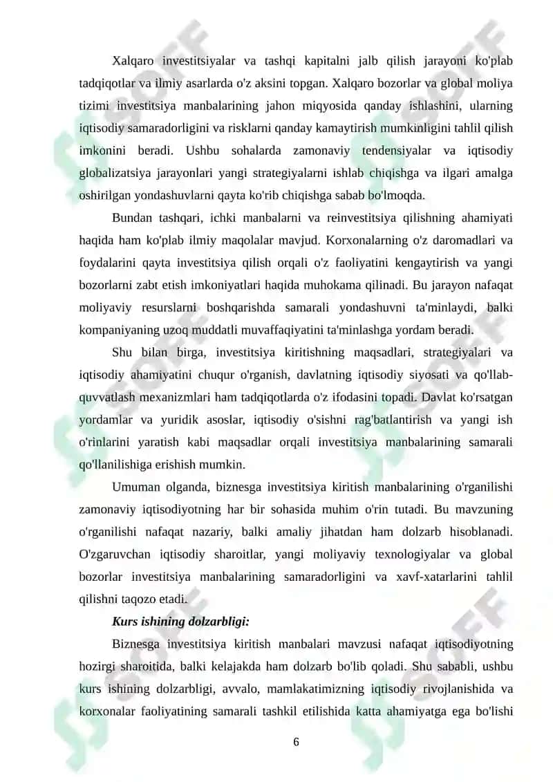 Biznesga investitsiya kiritish manbalari 6