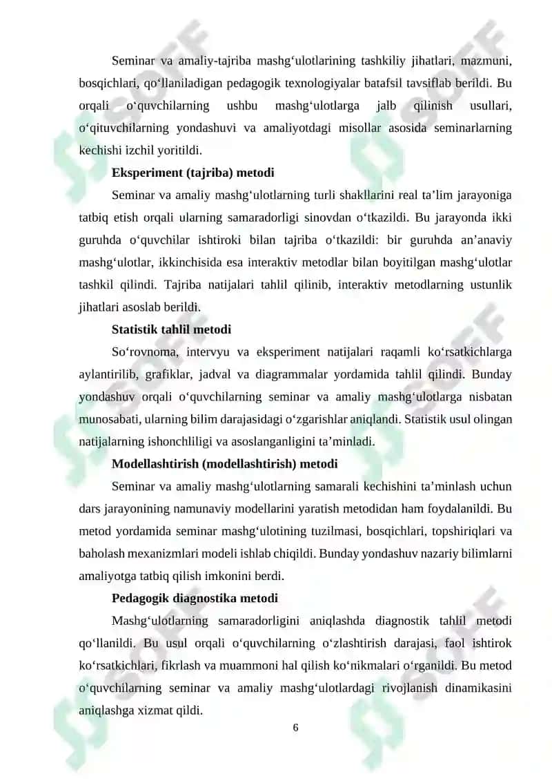 Seminar va amaliy- tajriba  ishlar shaklidagi mashgʻulotlar 6