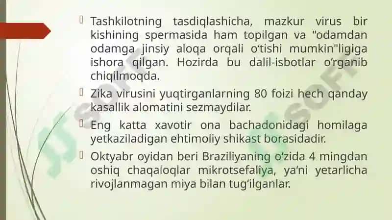 Ebola, Lassa, Zika viruslari, kasallik patogenizi, laborator tashhisi 6