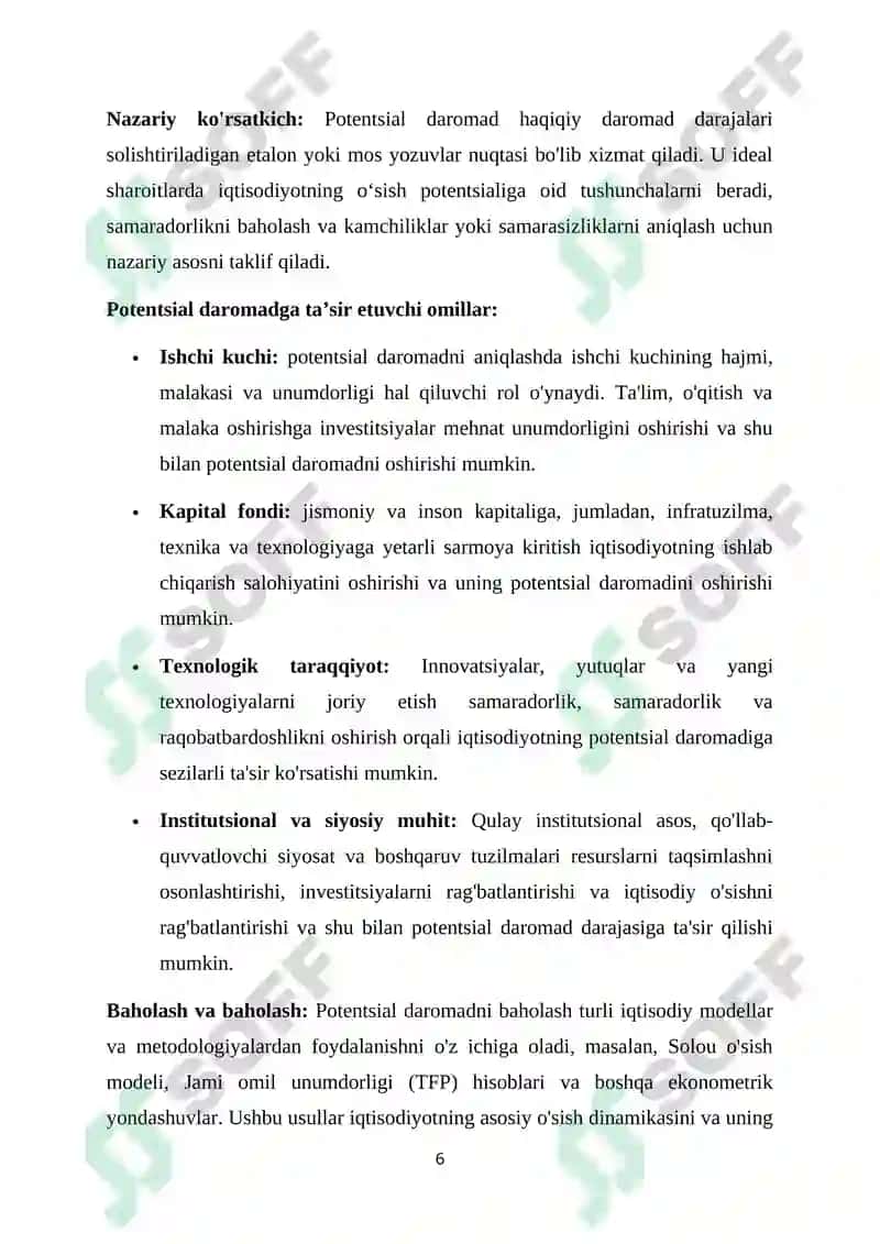 IQTISODIY OʻSISH OʻLCHOVI: POTENSIAL VA HAQIQIY DAROMAD DINAMIKASI 6
