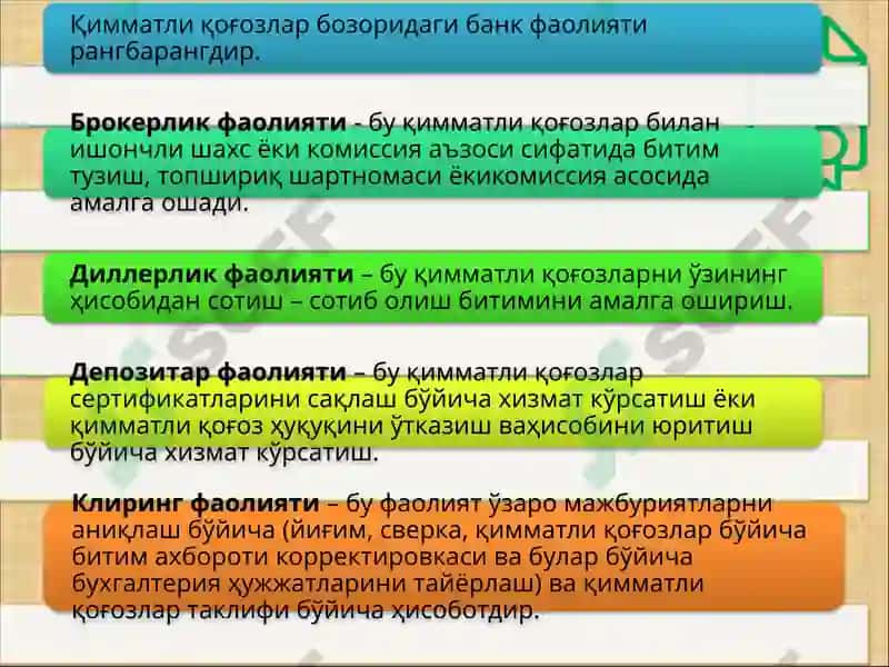 Мавзу: "Банкларда қиматлиқ оғозлар билан операциялари ҳисоби" 6