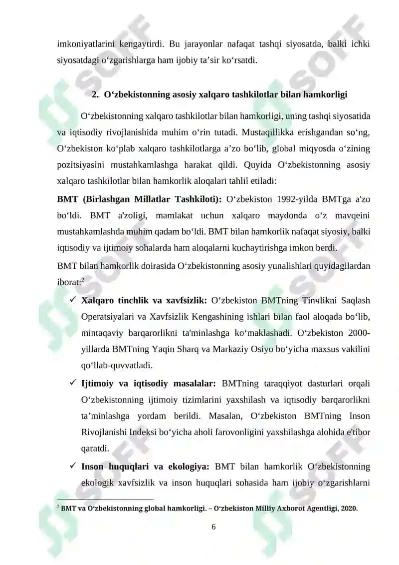 O‘zbekistonnning xalqaro tashkilotlar bilan hamkorlik aloqalari 6