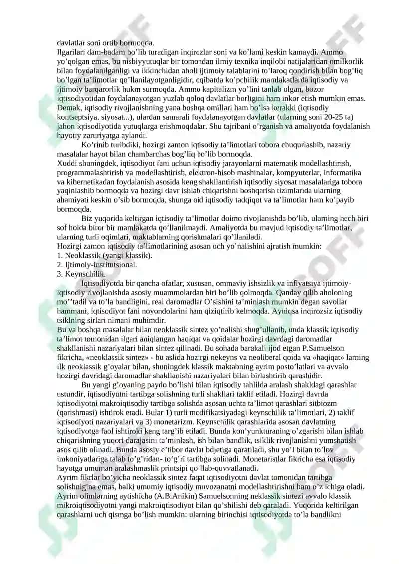 HOZIRGI ZAMON IQTISODIY TA’LIMOTINING ASOSIY YO’NALISHLARI 6
