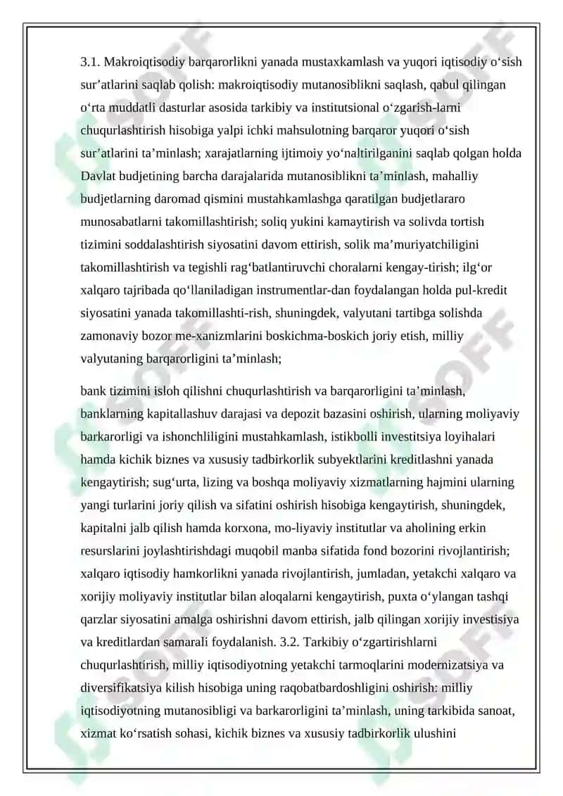 O’zbekistonni rivojlantirishning harakatlar strategiyasi-milliy taraqqiyot asosini o’rganish. 6