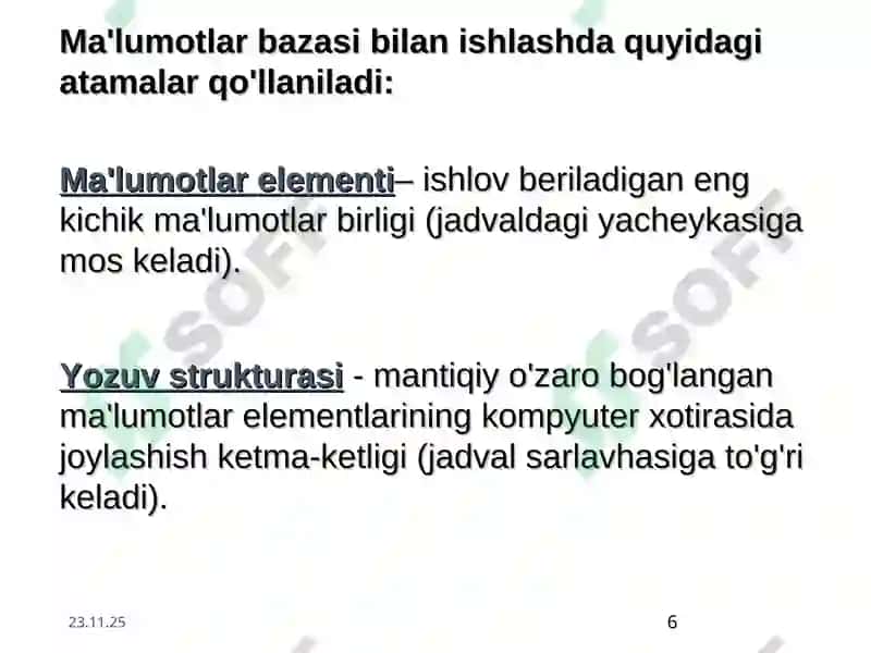 Ma'lumotlar bazasi tushunchasi 6