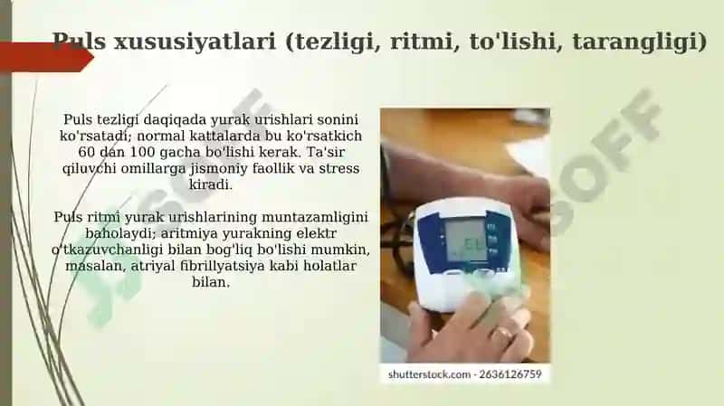 Pulsni tekshirish. Arterial bosim. Arterial bosimni o‘lchash. Gipertoniya va gipotoniya 6