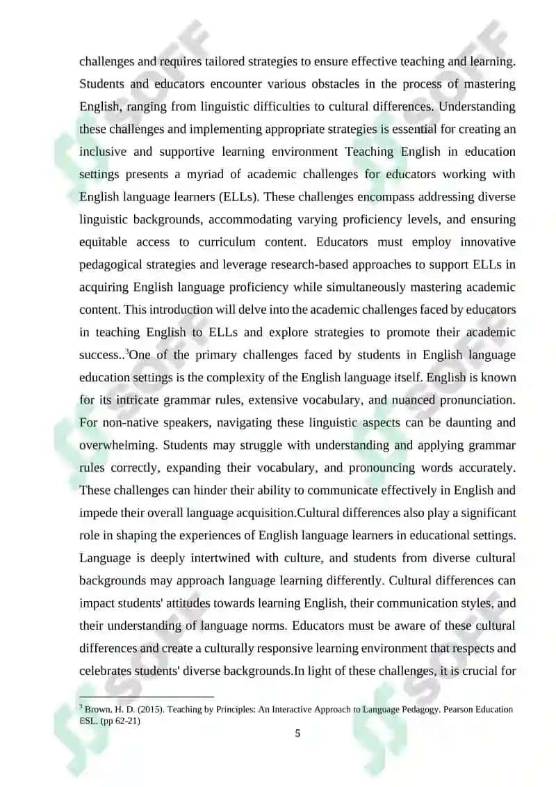 "Study the specific challenges and strategies of English in education settings" 6