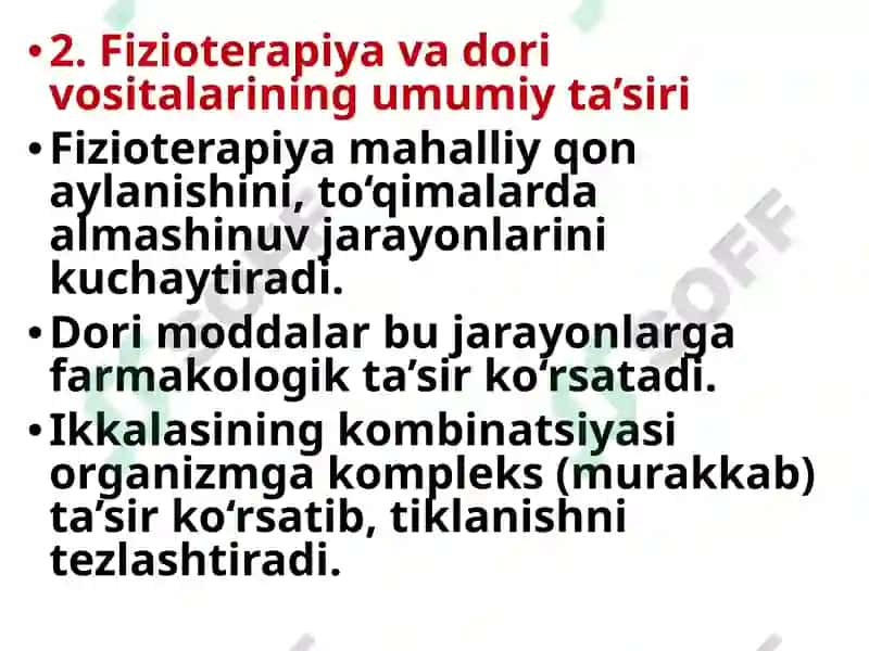 Fizioterapevik muolajalar va dori moddalarini birgalikda qo’llash 6