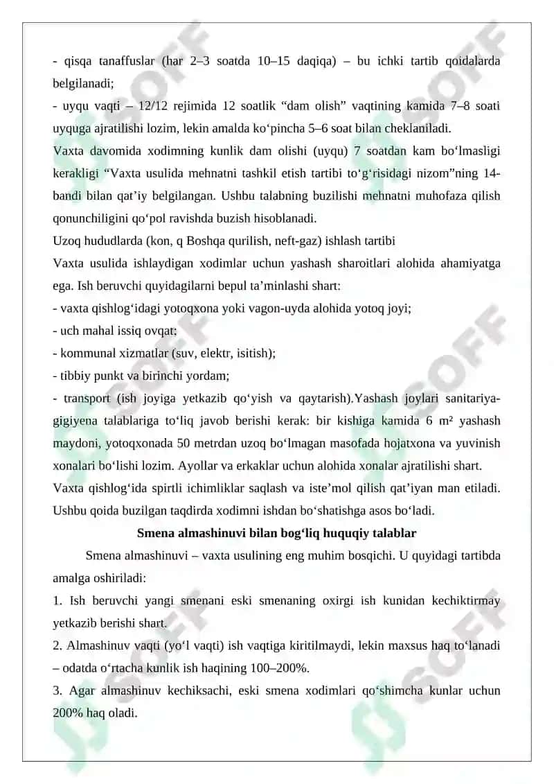 Vaxta usulida ishlashni mustaqil ravishda tartibga soluvchi alohida bob 6