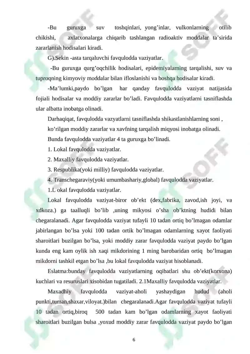 FAVQULODDA VAZIYATLARNING TASNIFI, TAVSIFI VA ULARNING XUSUSIYATLARI. 6