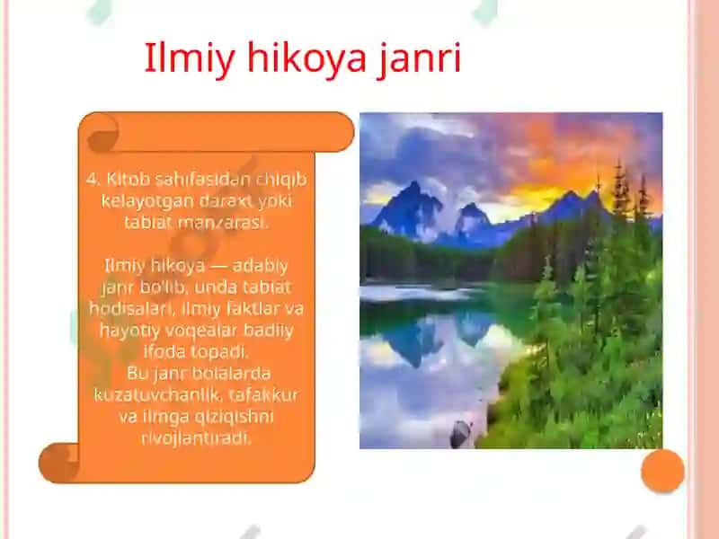 Tabiatga oid O'zbekiston va jaxon yozuvchilarning ilmiy hikoyalarni to'plash o'rganish va tahlil qil 6