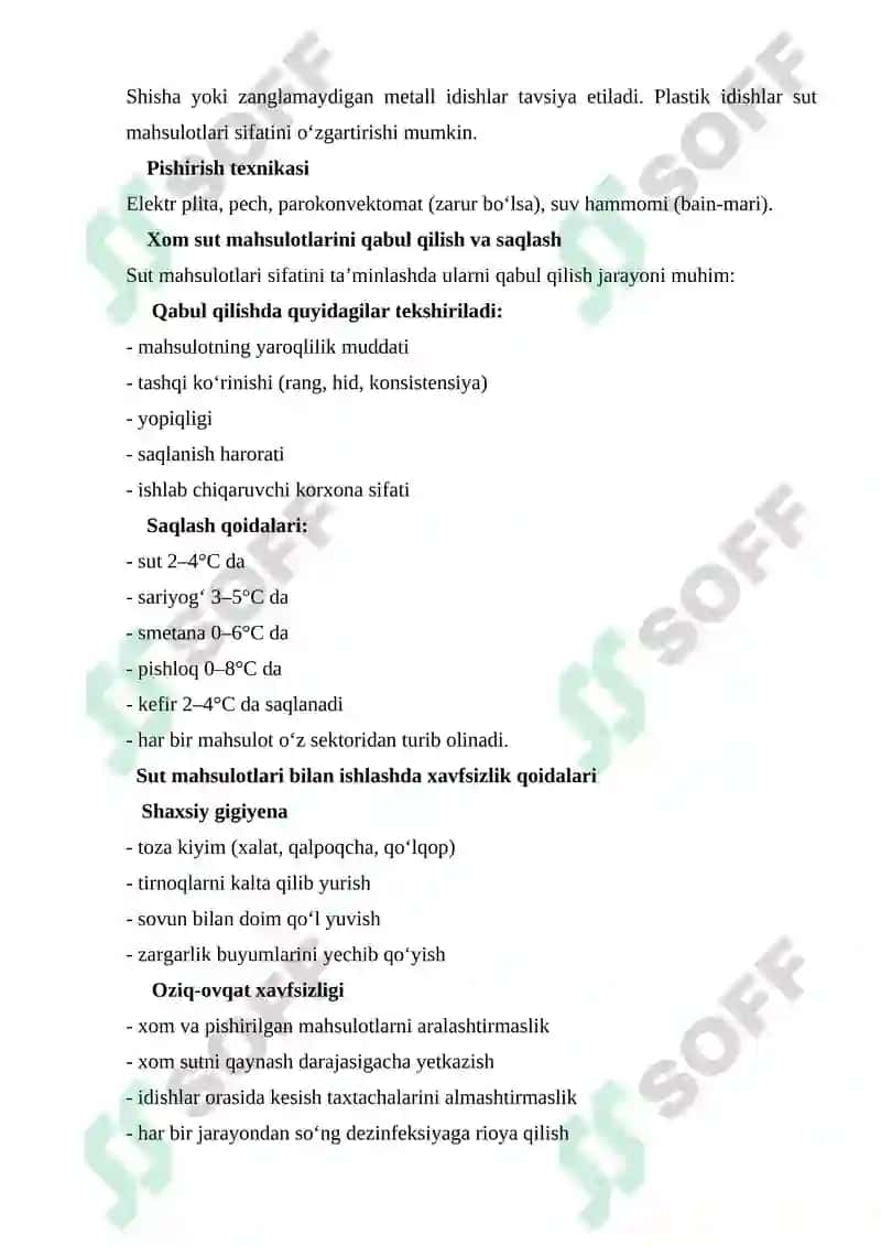 Sut mahsulotlari va ulardan tayyorlanadigan taomlar,ularni tayyorlash va dasturxonga tortish 6