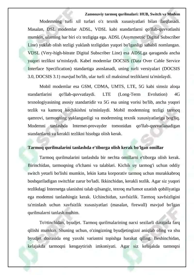 Zamonaviy tarmoq qurilmalari: HUB, Switch va Modem 6