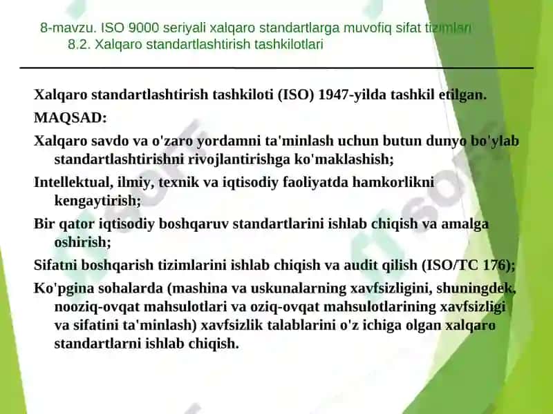 ISO 9000 seriyali xalqaro standartlarga muvofiq sifat tizimlari 6