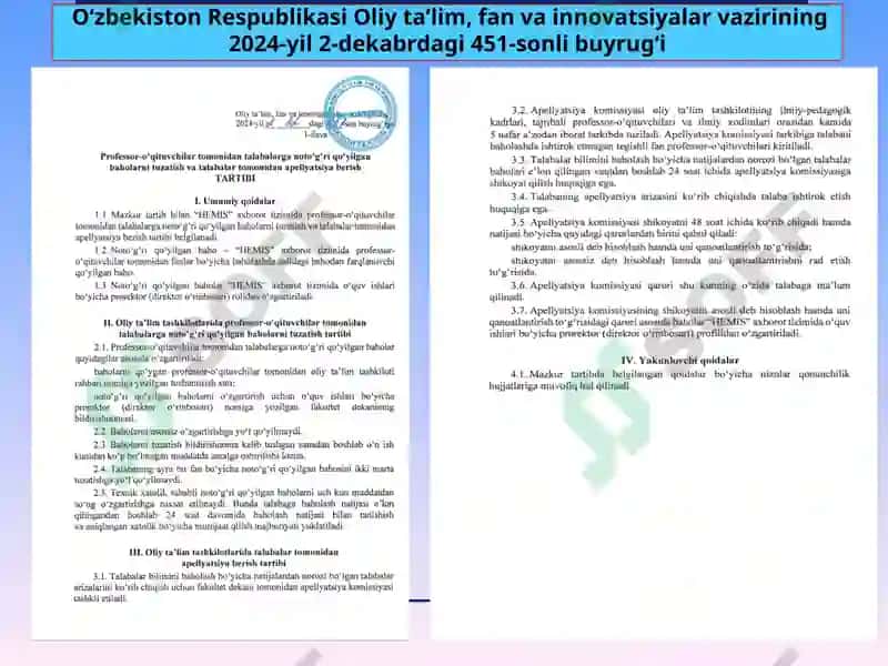 Oliy ta’lim, fan va innovatsiyalar vazirligining2024-yil4-noyabrdagi 412-sonli buyrug’i 6