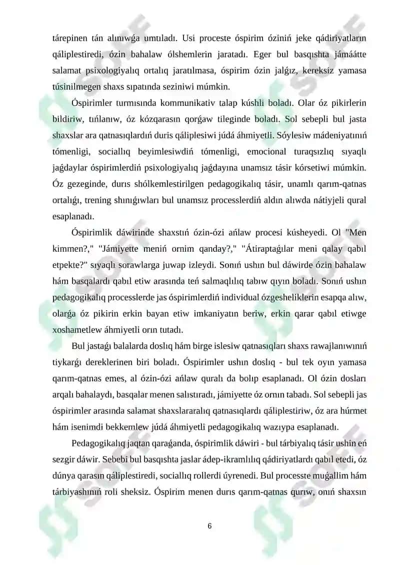 Òspirimlerde shaxslar ara qatnasiqlardi qaliplestiriw treningi 6