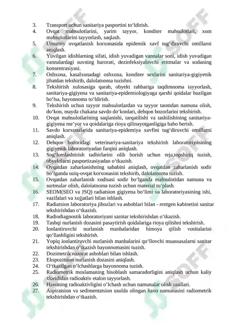 Tibbiy-profilaktika ishi (Sanitar vrach yordamchilari uchun) bo‘yicha shakllantirilgan og‘zaki savollar ro‘yxati 6