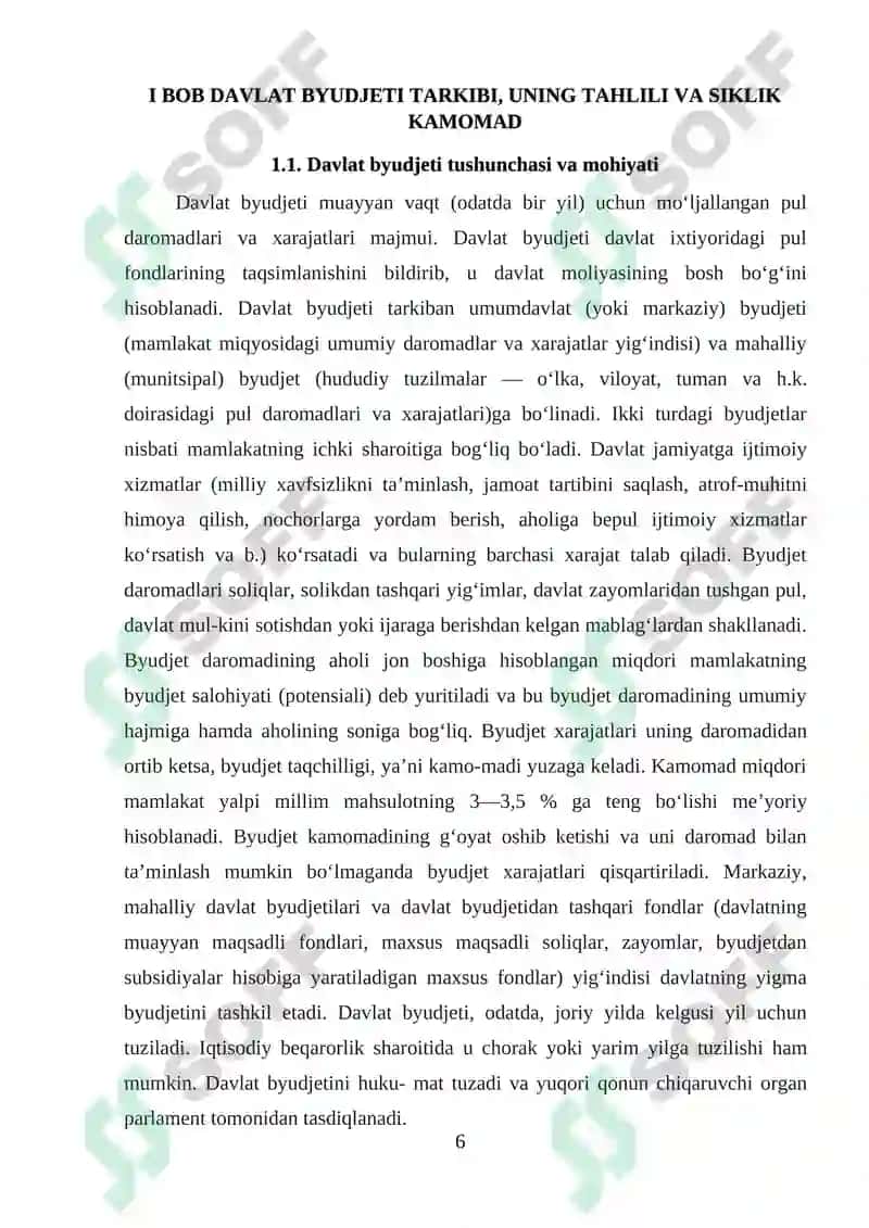BYUDJET TAQCHILLIGI (DEFITSITI) VA ORTIQCHALIGI (PROFITSITI) TARKIBI VA SIKLIK KAMOMAD 6