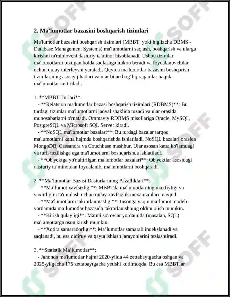 AXBOROT TIZIMIDA KATTA HAJMDAGI MA'LUMOTLAR BILAN ISHLASH TEXNOLOGIYALARI 6