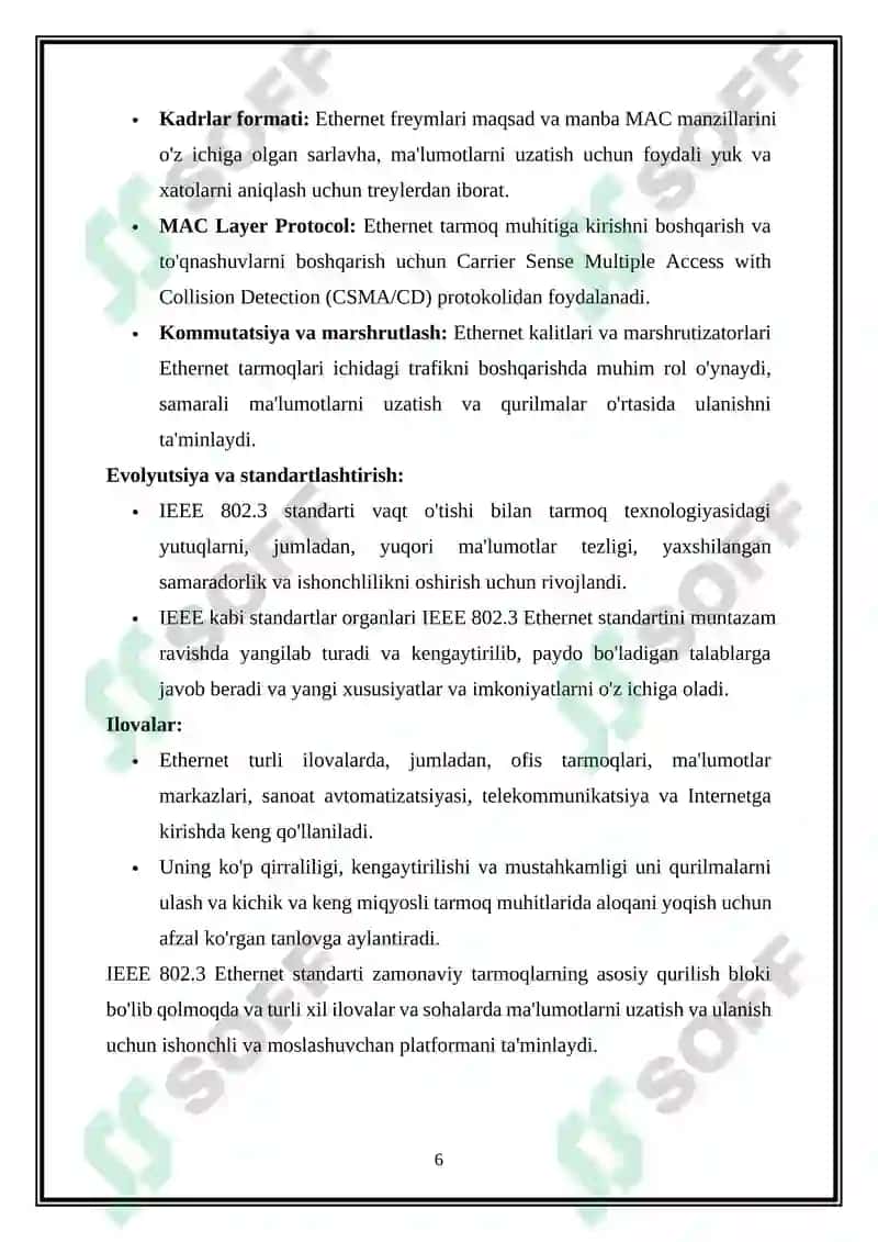 IEEE 802.3 Ethernet standarti va Eot Ethernet standarti haqida umumiy maʼlumot 6