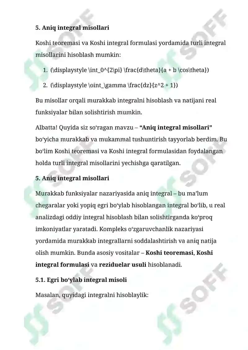 KOMPLEKS O‘ZGARMUVCHAN FUNKSIYALAR, ULARNING INTEGRALLARI VA KOSHI TEOREMASI 6