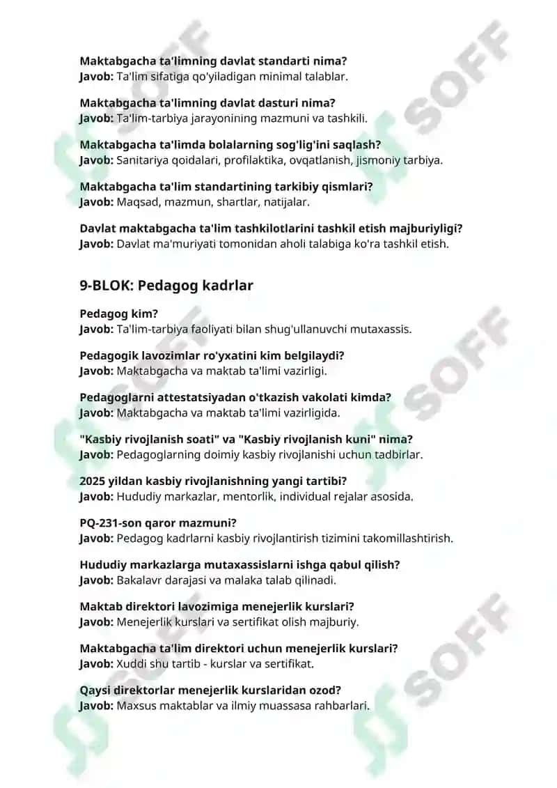 2025 Dekabr Argos suhbat savol va javoblari Maktabgacha ta'lim va maktab ta'limi yo'nalishida 500+ savollarga qisqa aniq javoblar 6