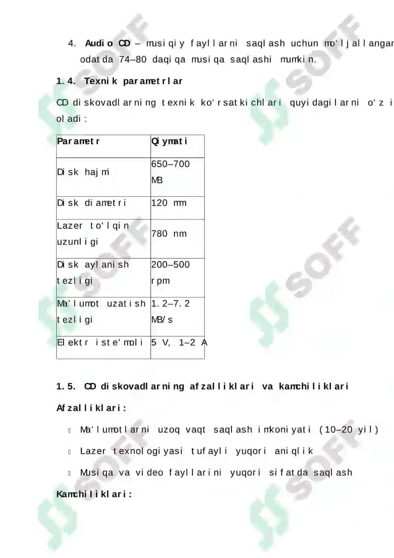 CD VA DVD DISKOVADLAR BO‘YICHA HISOB GRAFIGI LOYIHALASH ISHLANMALARI 6