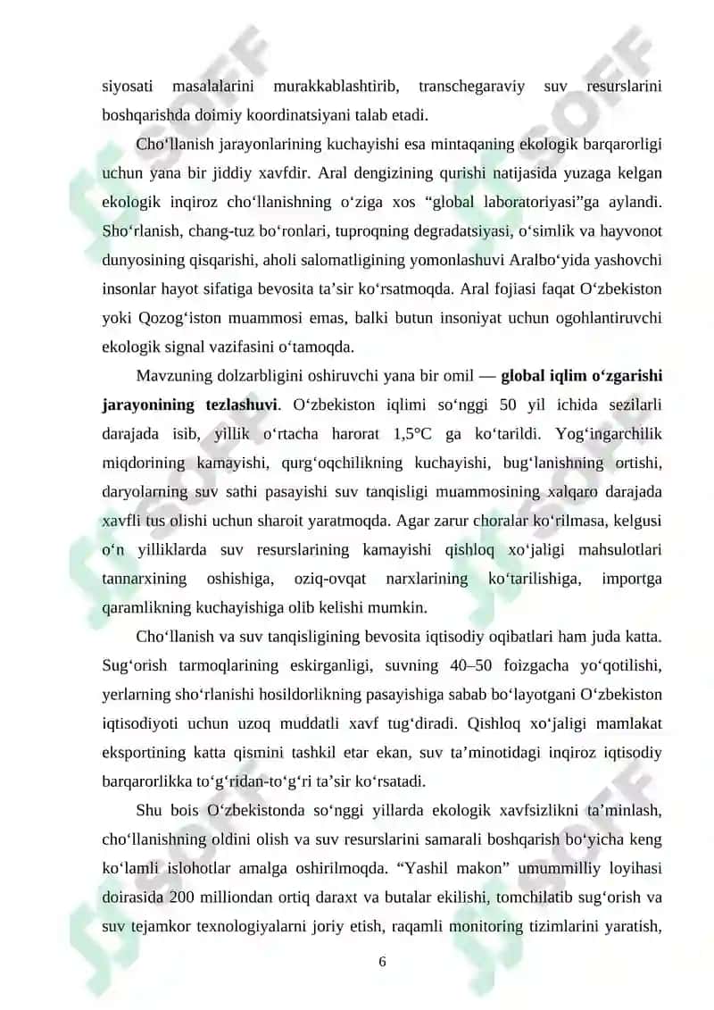 CHO‘LLANISH VA SUV TANQISLIGI MUAMMOLARI, ULARNING YECHIMLARI. 6