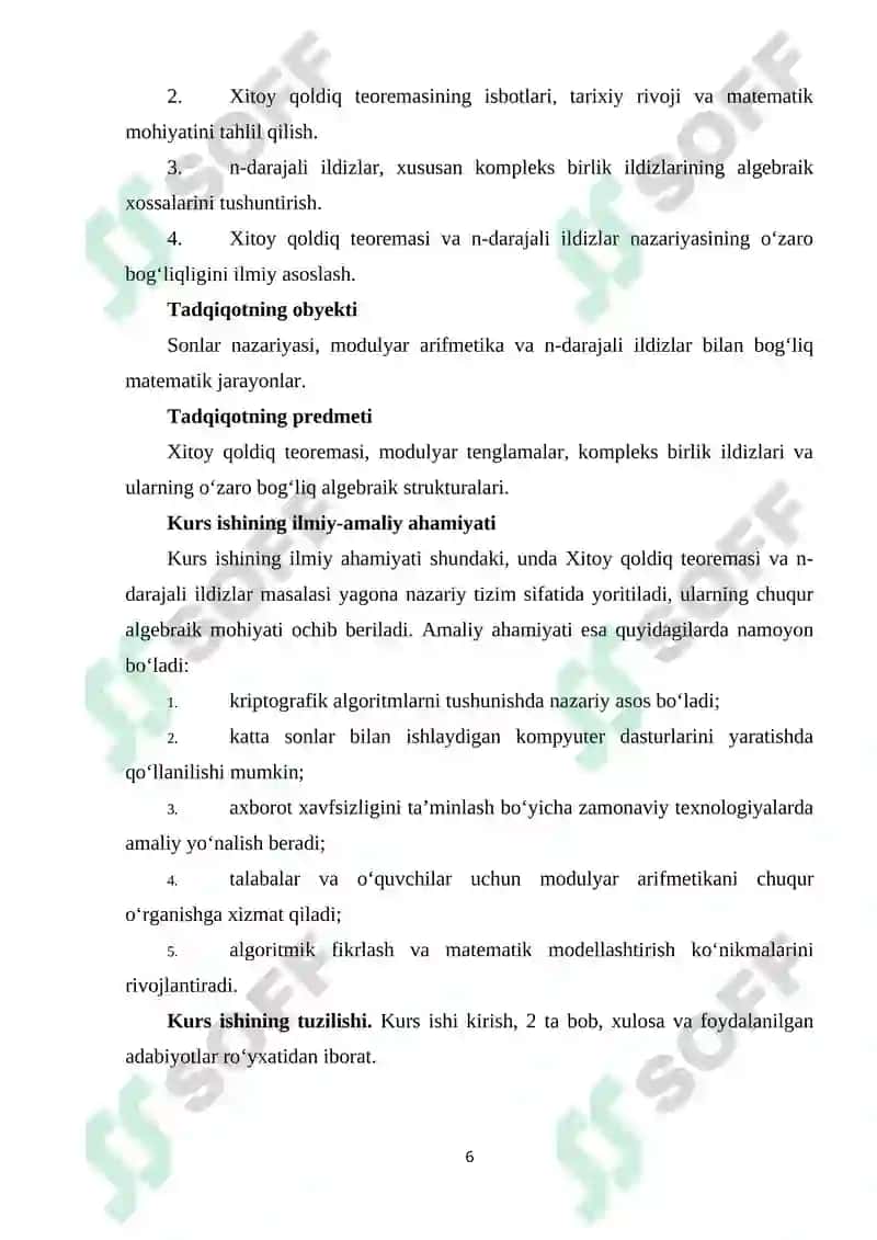 Xitoy qoldiq teoremasi va n-darajali ildizlar 6