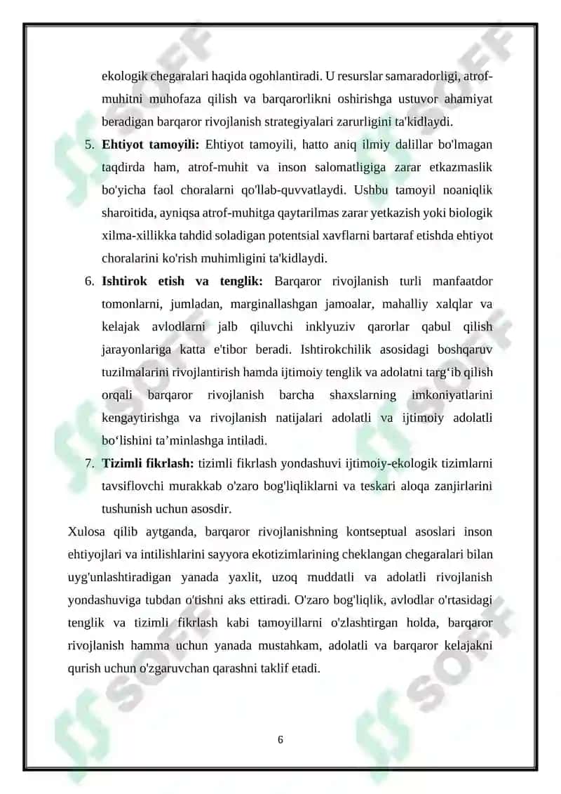 Barqaror rivojlanish va uning ekologik jihatlari 6