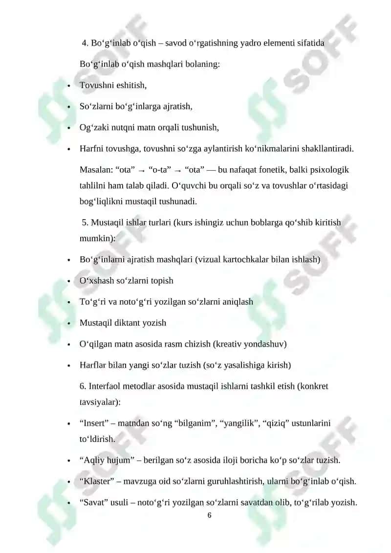 SAVOD O‘RGATISH DARSLARIDA O‘QUVCHILARNING MUSTAQIL ISHLARINI TASHKIL ETISH 6