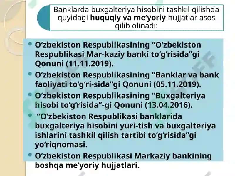 Banklar da buxgalteriya hisobini tashkil qilish asoslari 6